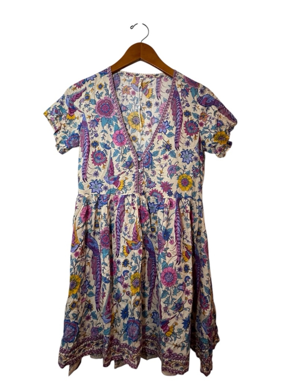 NWOT Spell Floral LoveBird Print Mini Dress Size XS